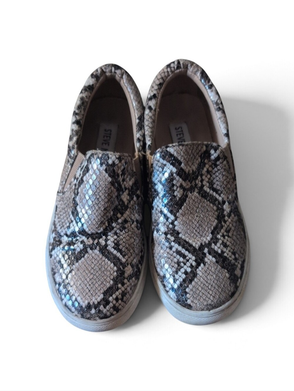 Steve Madden Girls' Snake-Print Leather Slip-On Sneakers in Beige and Black